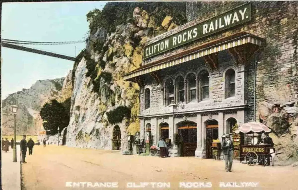 Old photo postcard of the entrance to the Clifton Rocks railway in Bristol, England