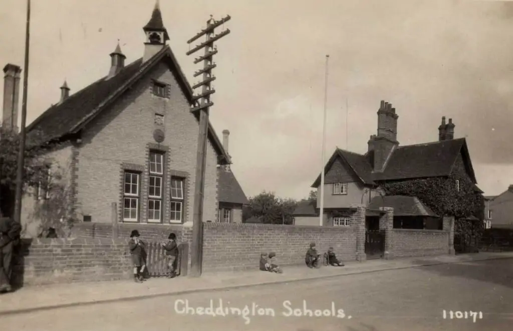 Old photo postcard of the schools at Cheddington, Buckinghamshire, circa 1927