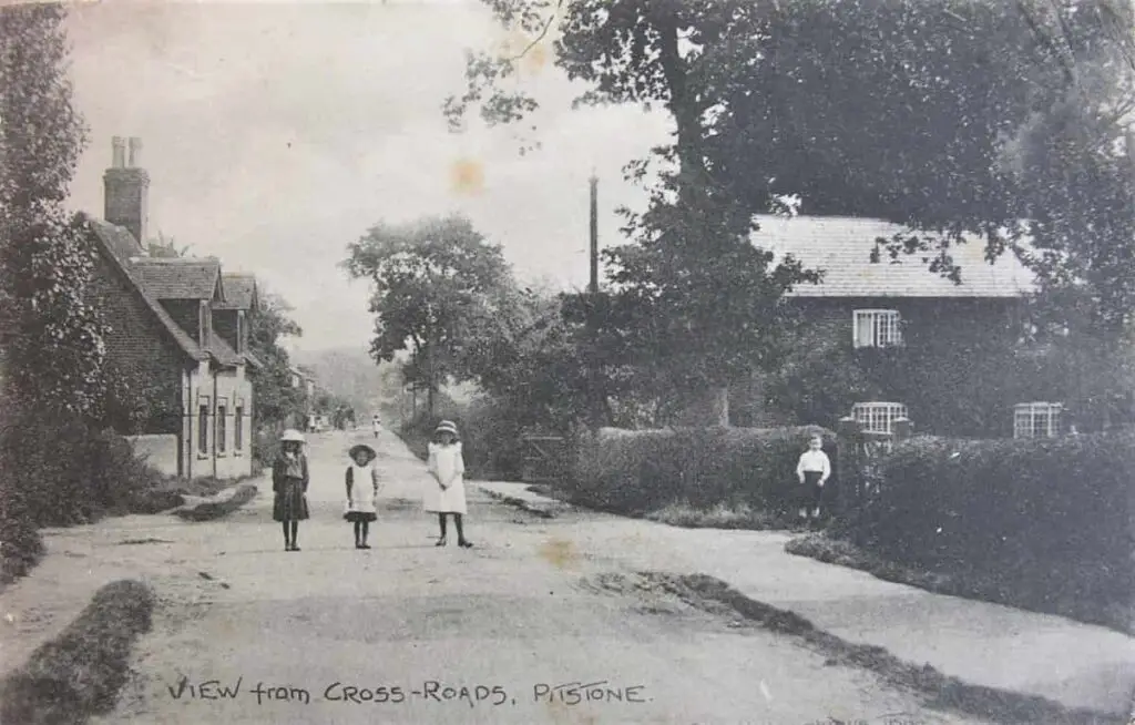 Old photo postcard of the view from the Cross Roads at Pitstone i Buckinghamshire, England, circa 1916