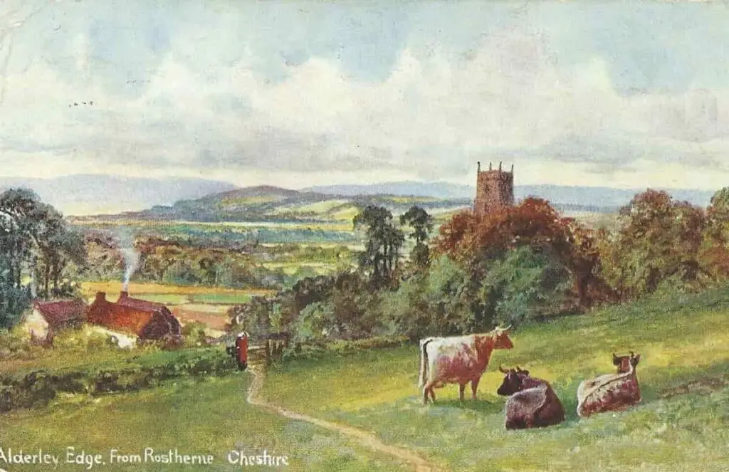 Old picture postcard of Alderley Edge, from Rostherne, Cheshire, circa 1908