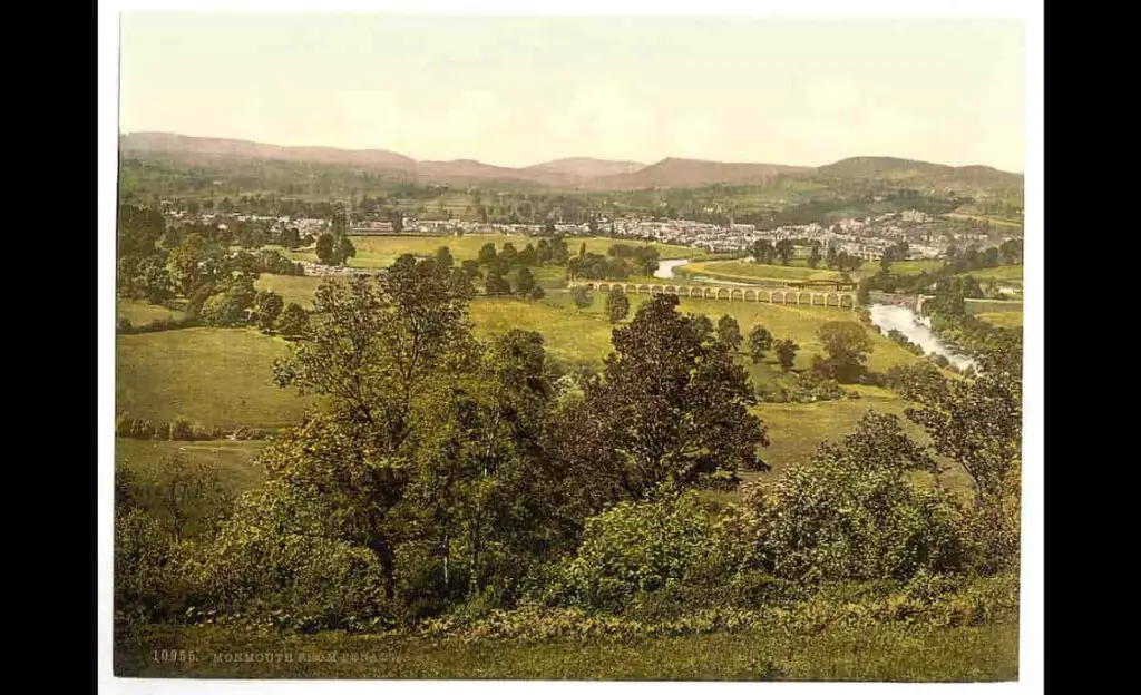 Old photo of a view of Monmouth and the Monmouth Viaduct from Penalt