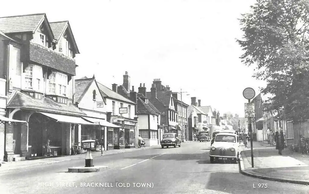 Vintage postcard of Bracknell High Street in the 1950s