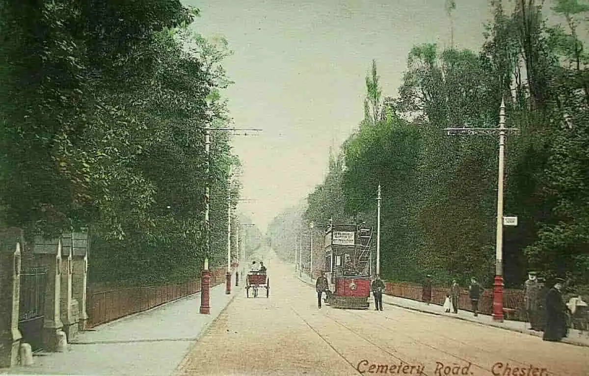 Vintage postcard of Cemetery Road, Chester, in Cheshire, England