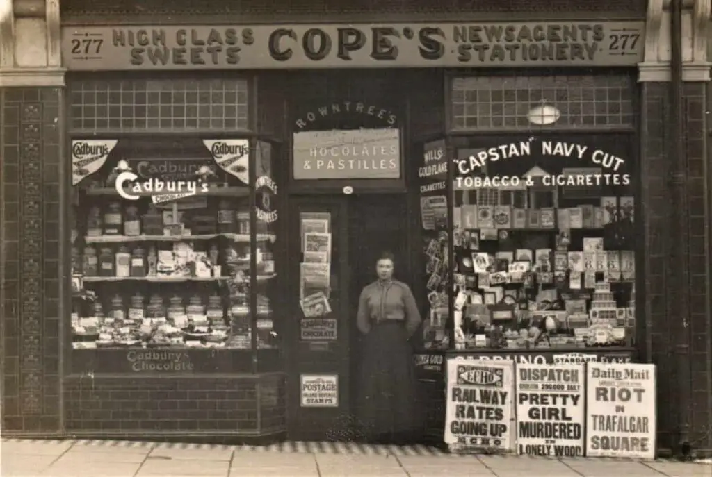 Vintage postcard of Cope's Sweet Shop at Seacombe, (now in Merseyside), circa 1912