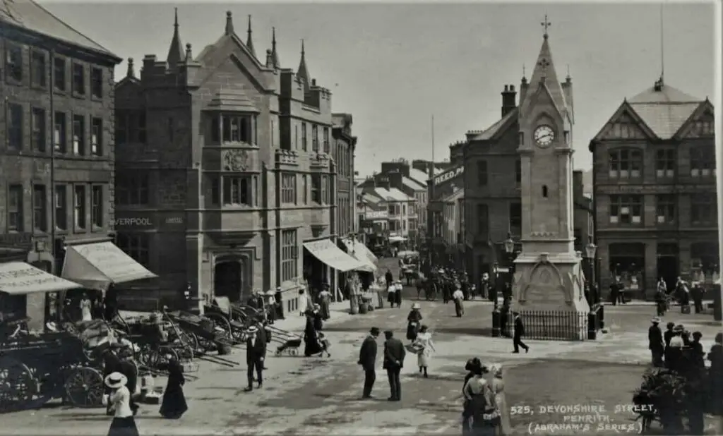 Vintage postcard of Devonshire Street in Penrith, Cumbria, England