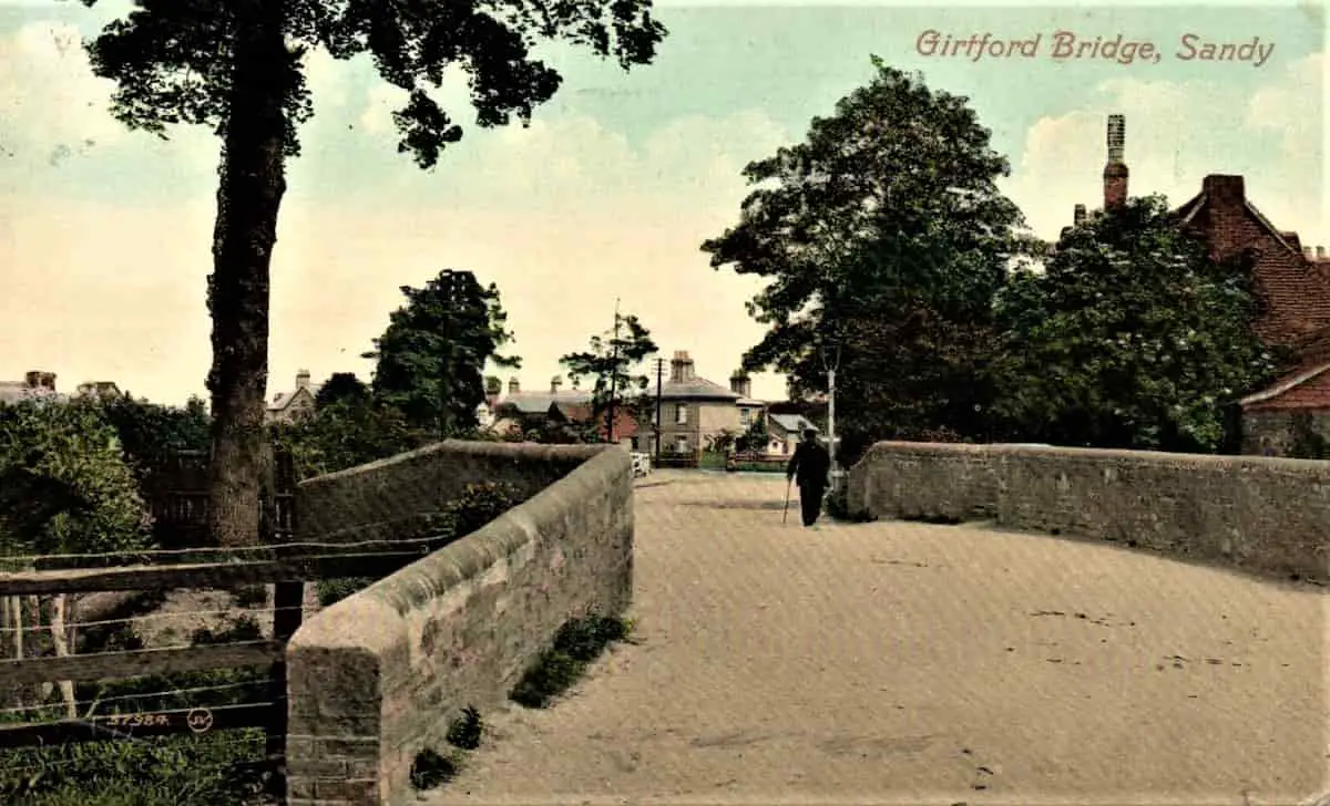 Vintage postcard of Girtford Bridge at Sandy, Bedfordshire, England, circa 1908