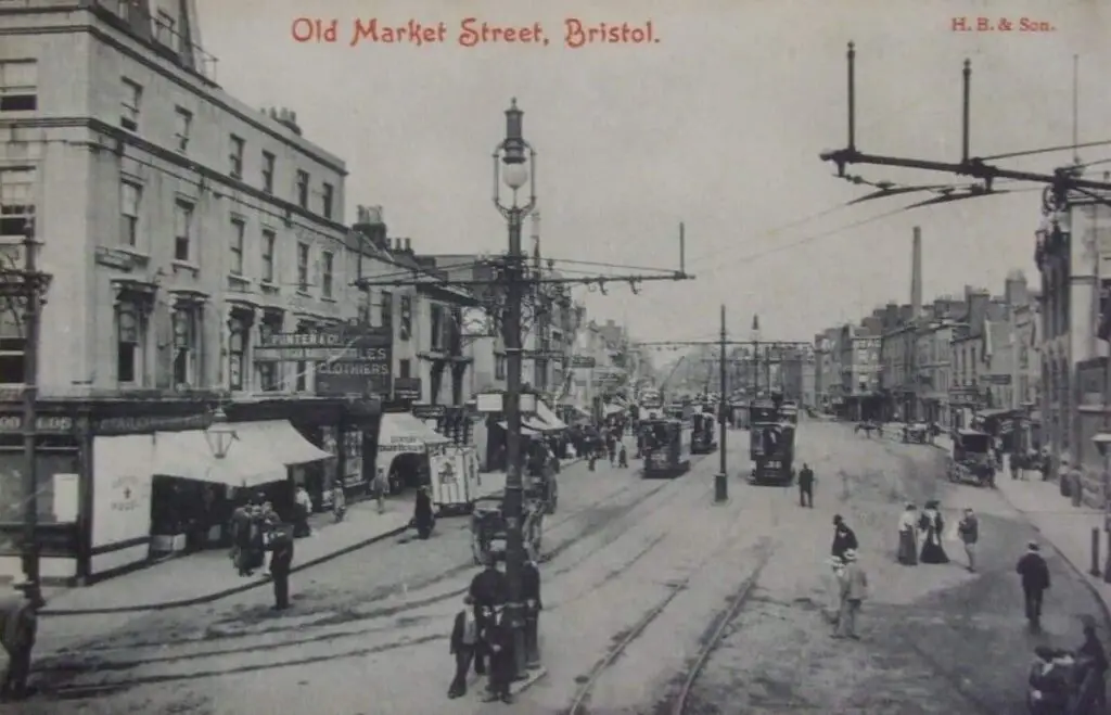 Vintage postcard of Old Market Street in Bristol, circa 1905