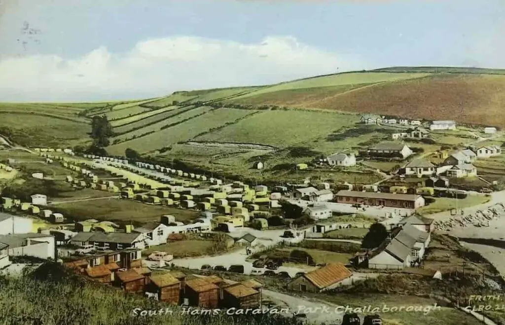 Vintage postcard of South Hams Caravan Park at Challaborough in Devon, England