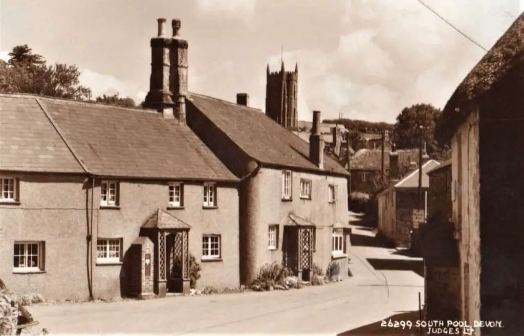 Vintage postcard of South Pool in Devon, England
