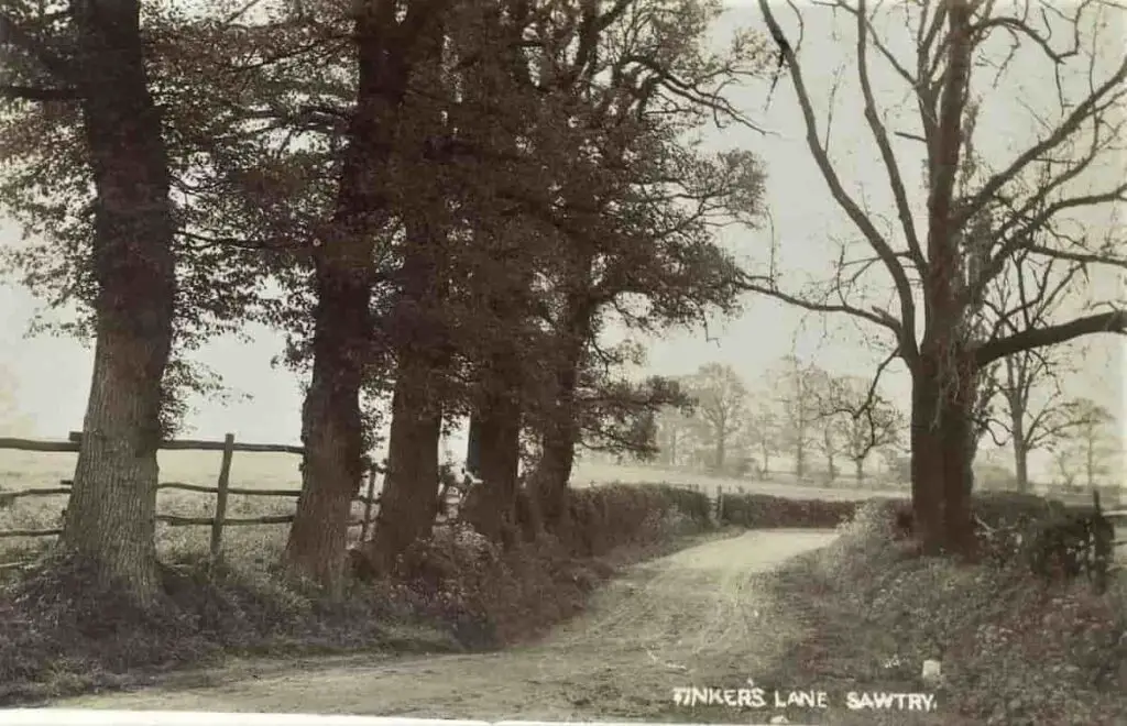 Vintage postcard of Tinkers' Lane in Sawtry, Cambridgeshire