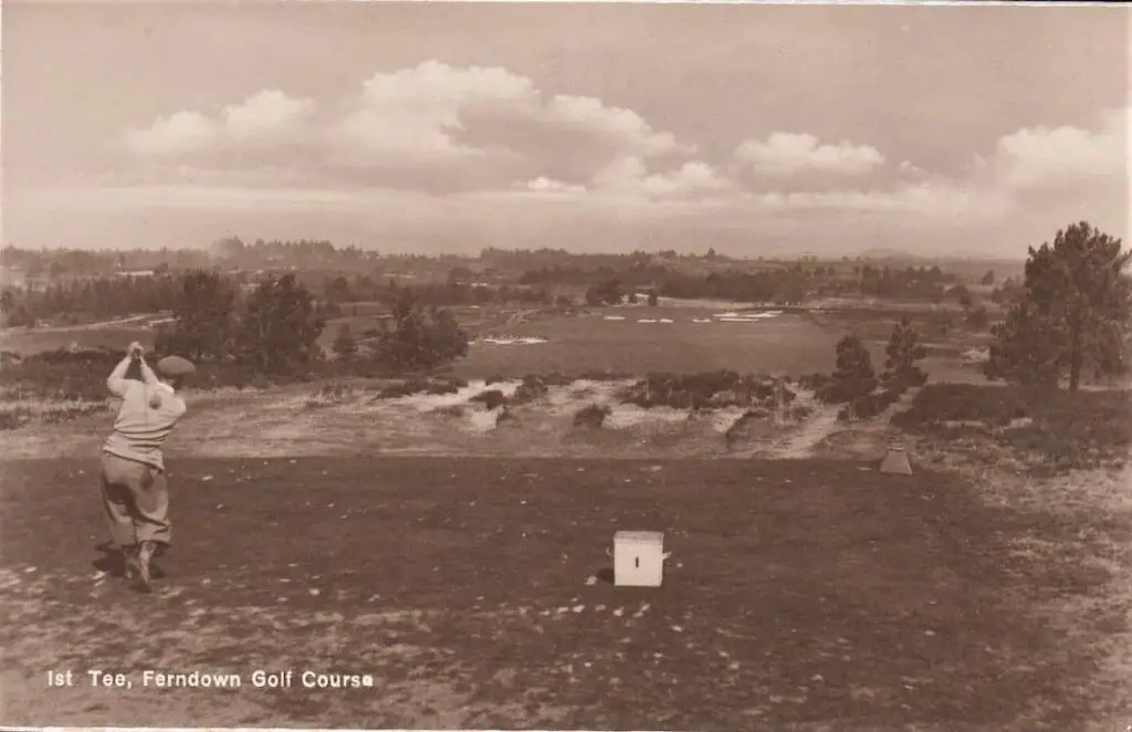 Vintage postcard of the 1st Tee at Ferndown Golf Course, Dorset, England