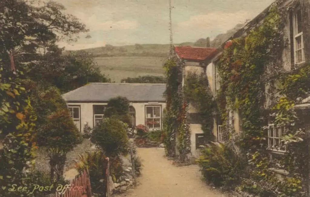 Vintage postcard of the Post Office at Lee Bay, also known as Lee, in Devon, England