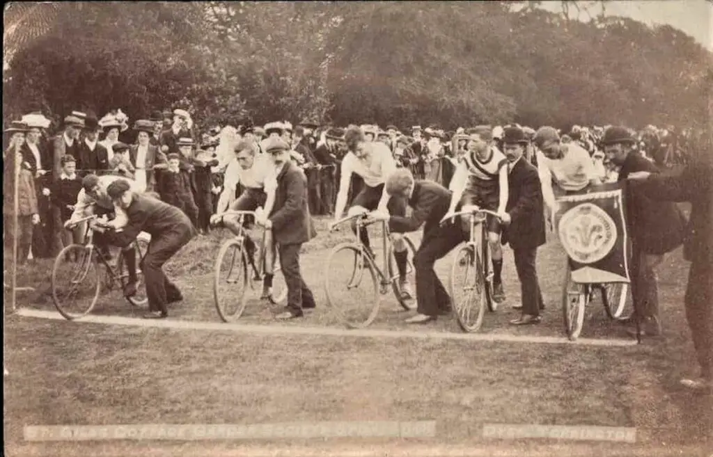 Vintage postcard of the St Giles Cottage Garden Society Sports Day at Great Torrington in Devon, circa 1911
