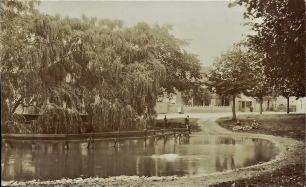 Vintage postcard of the pond at Cottenham, Cambridgeshire, England, circa 1905