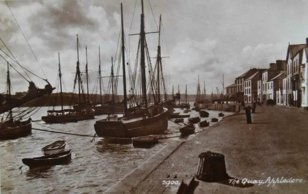 Vintage postcard of the quay at Appledore in Devon, England, circa 1930s