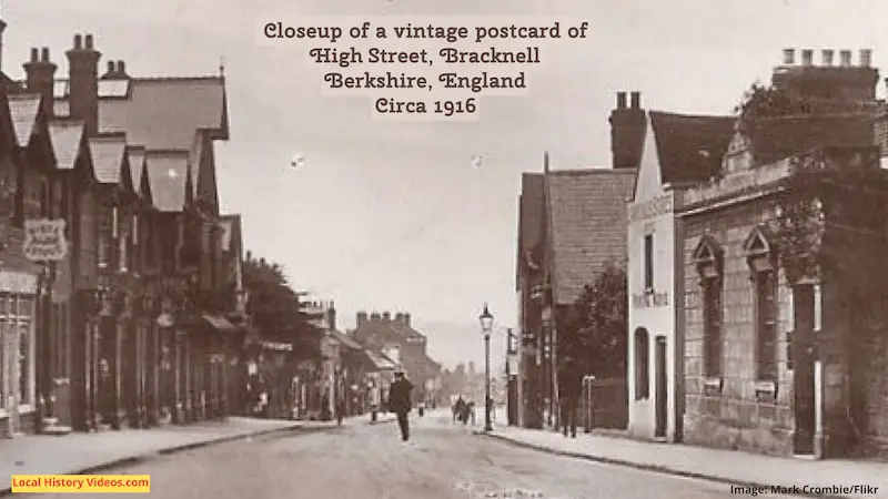 Closeup of a vintage postcard of High Street, Bracknell, Berkshire, England, circa 1916