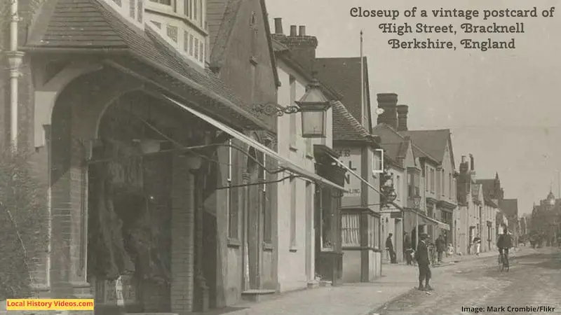 Closeup of a vintage postcard of High Street, Bracknell, Berkshire, England