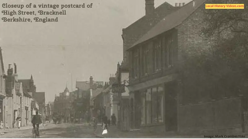 Closeup of a vintage postcard of the High Street, Bracknell Berkshire, England