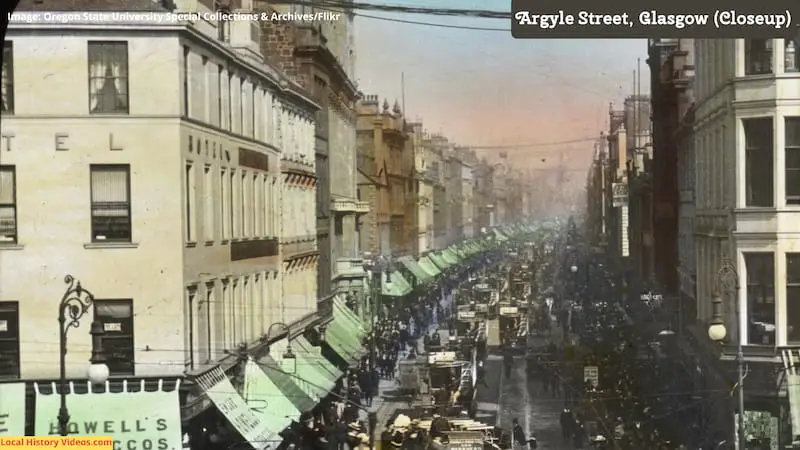Closeup of an old photo of Argyle Street in Glasgow, Scotland