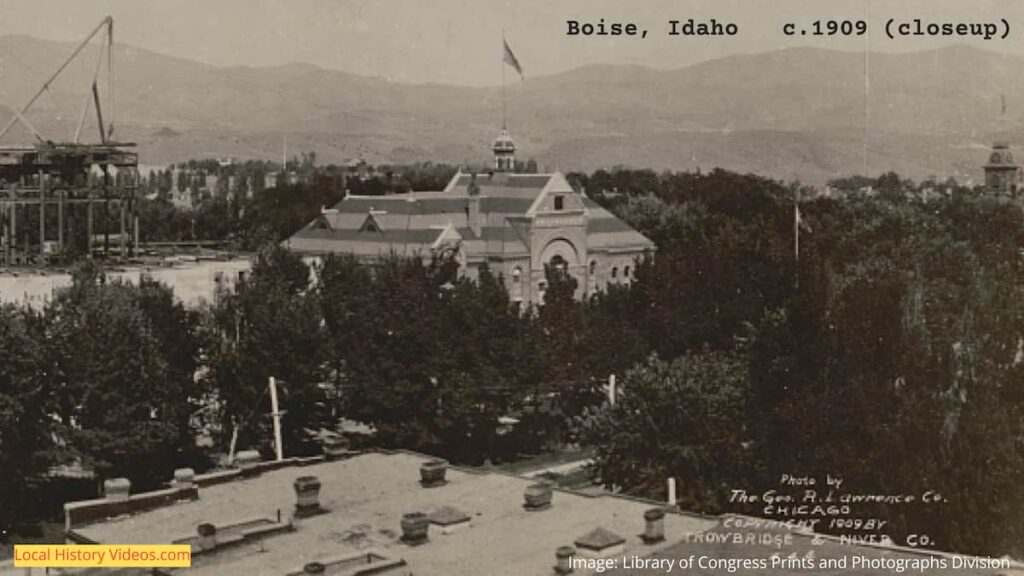 Closeup of an old photo of Boise, Idaho, taken around 1909