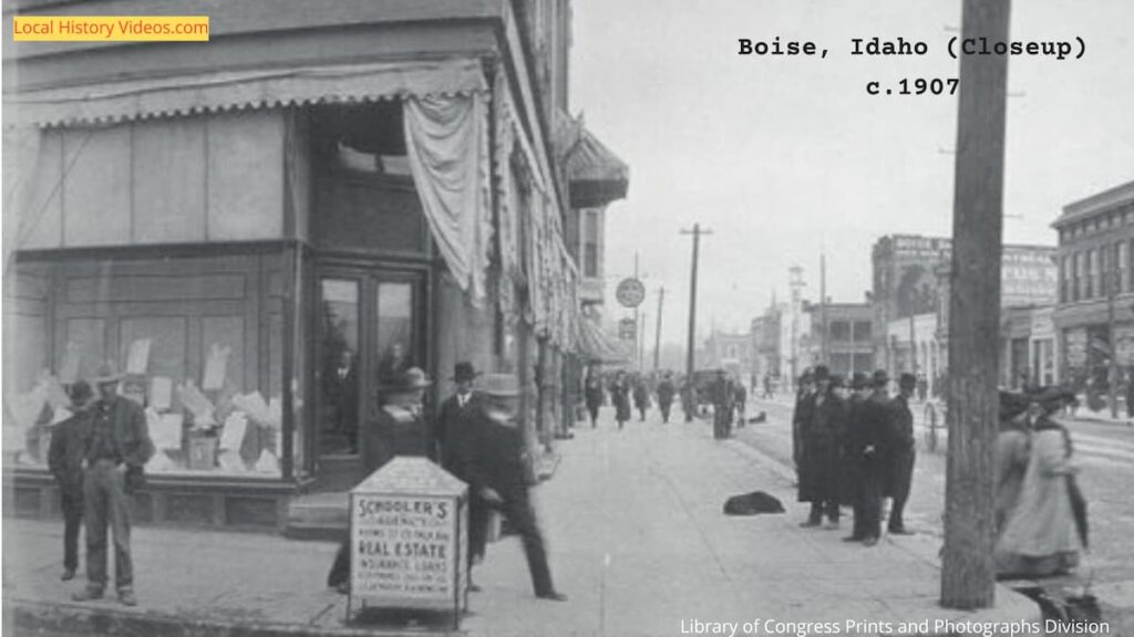 Closeup of an old photo of Boise Streets, Idaho, taken around 1907