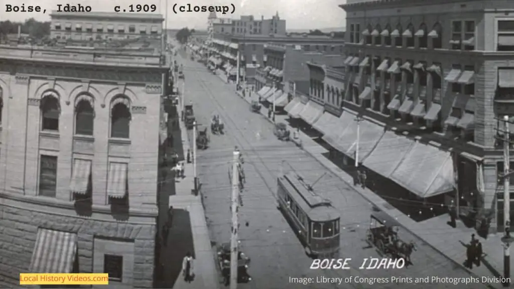 Closeup of an old photo of Boise streets, Idaho, circa 1909