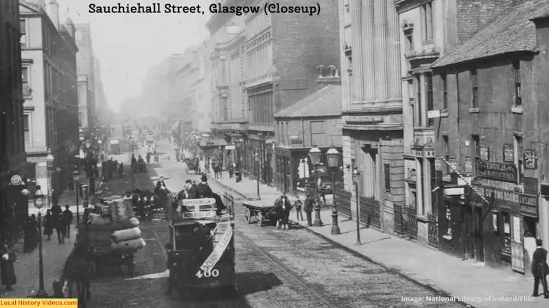 Closeup of an old photo of Sauchiehall Street in Glasgow