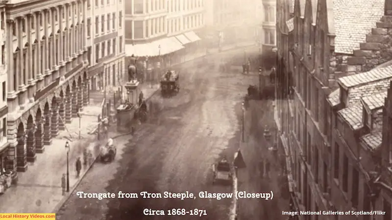 Closeup of an old photo of Trongate, Glasgow, 1868-1871