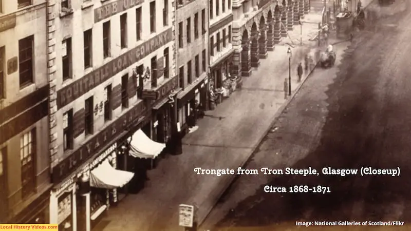 Closeup of an old photo of Trongate from Tron Steeple, Glasgow, circa 1868-1871
