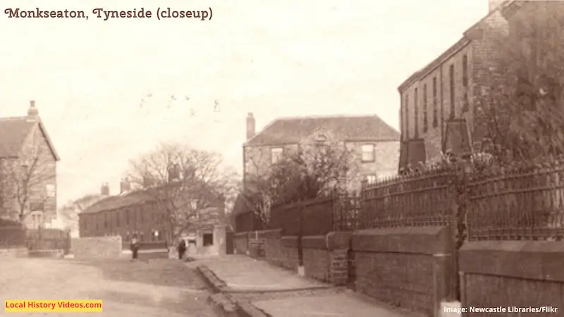 Closeup of an old photo of a Monkseaton street, North Tyneside, England