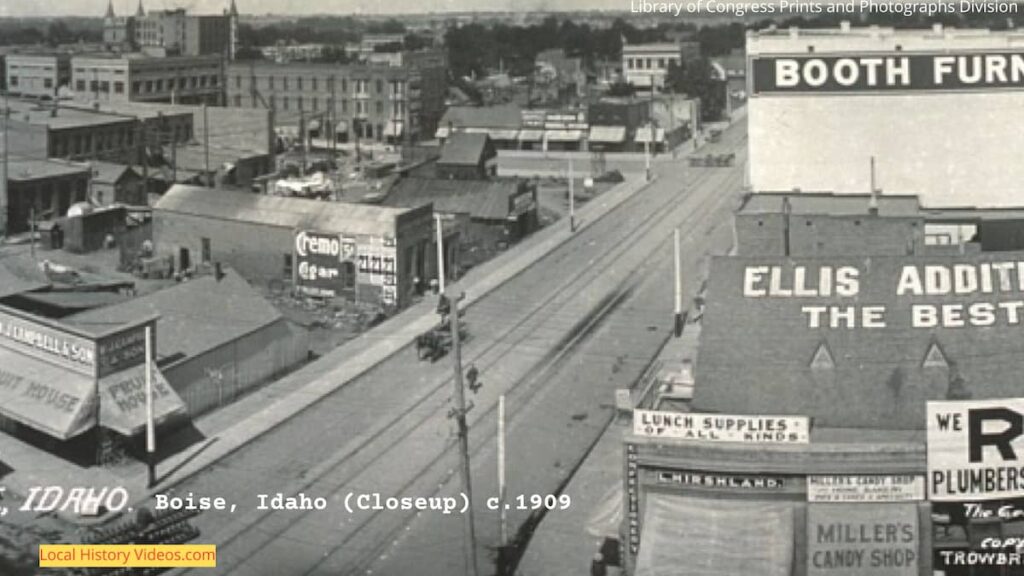 Closeup of an old photo panorama of Boise, Idaho, circa 1909