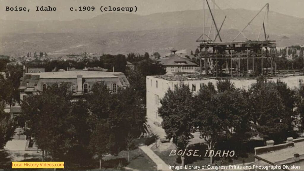 Closeup of old photo of Boise, Idaho, taken around 1909