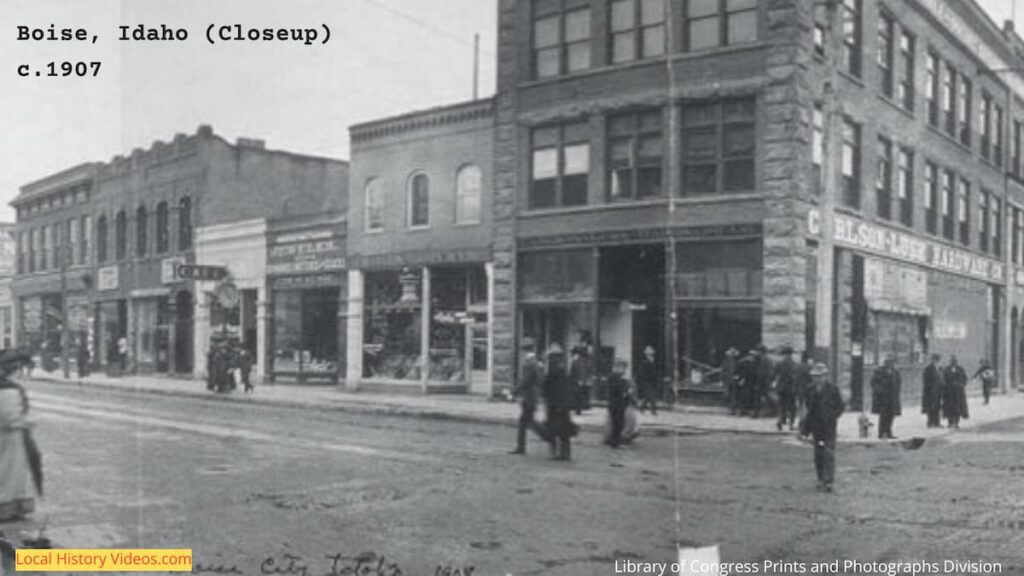Closeup of old photo of Boise Streets, Idaho, taken around 1907
