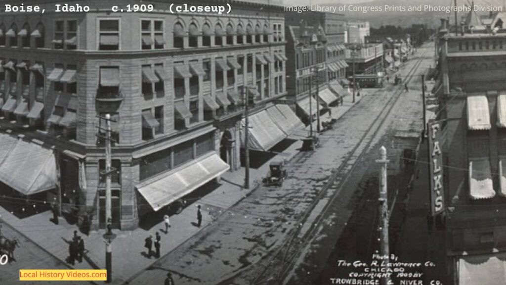 Closeup of old photo of Boise streets, Idaho, circa 1909