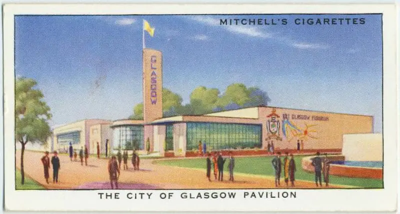 Old cigarette card of the City of Glasgow Pavilion 1938