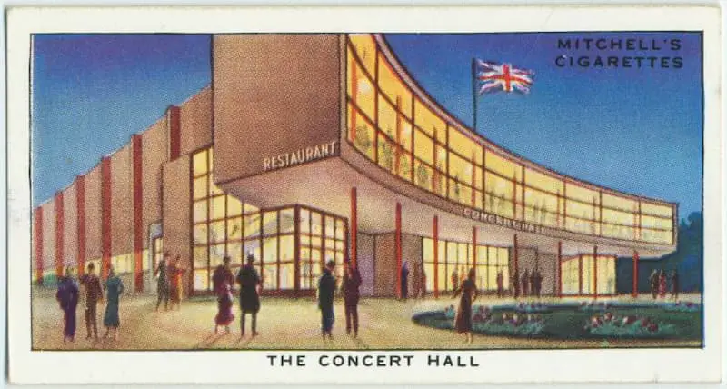 Old cigarette card of the Concert Hall in Glasgow at the 1938 Empire Exhibition