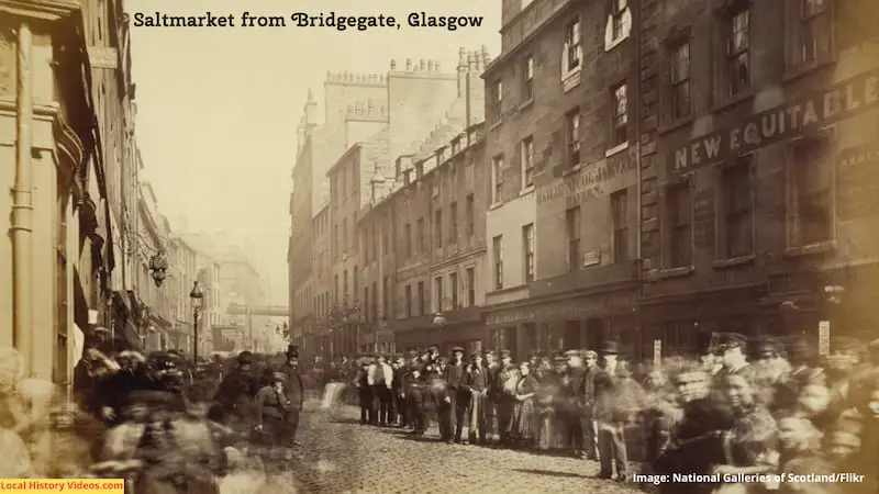 Old photo of Saltmarket from Bridgegate, Glasgow, Scotland, circa 1868-1871