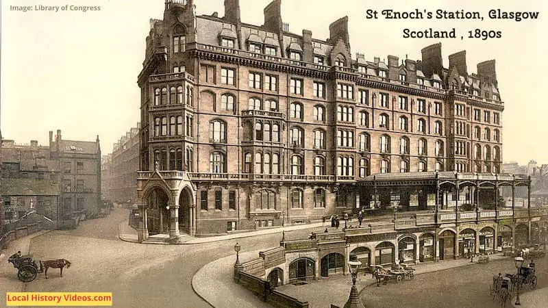 Old photo of St Enoch's Station in Glasgow, Scotland, in the 1890s