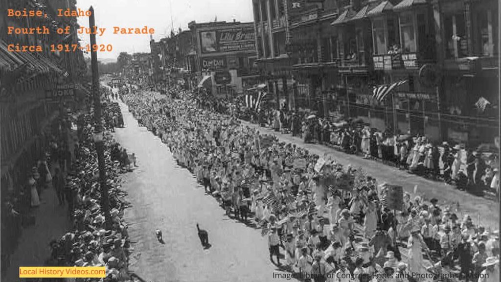 Old photo of the Fourth of July parade in Boise, Idaho, between 1917 and 1920