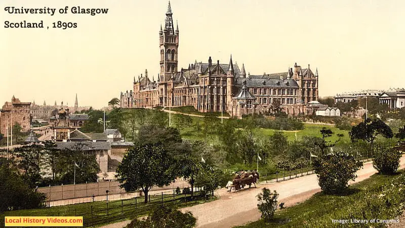 Old photo of the University of Glasgow in the 1890s, Scotland
