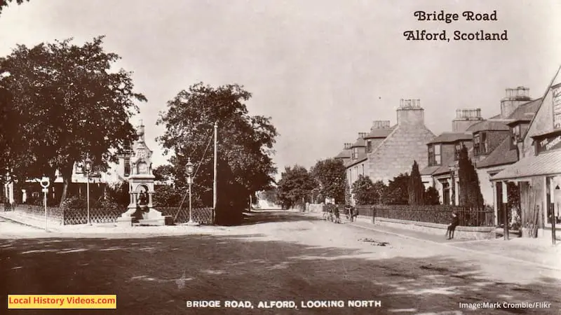 Old photo postcard of Bridge Road in Alford, Aberdeenshire, Scotland