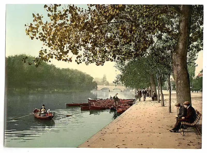 Old photochrom of the bridge and promendade at Bedford, England, in the 1890s