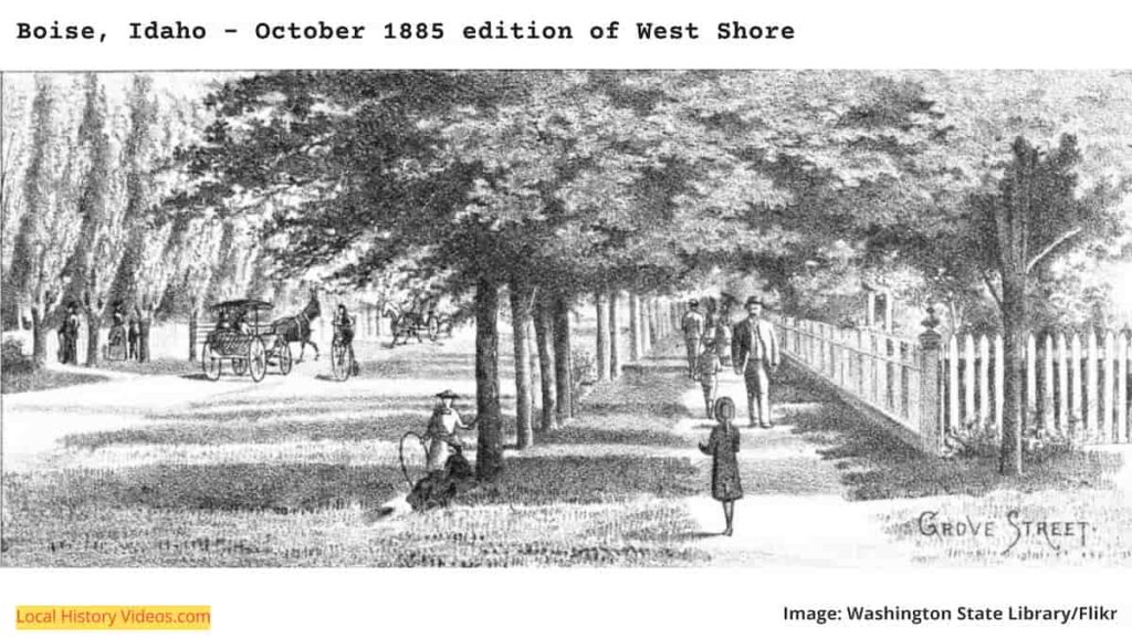 Old picture of Grove Street, Boise, Idaho, published 1885