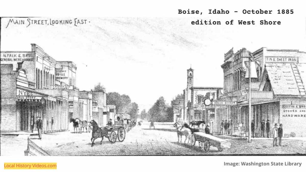 Old picture of Main Street, Boise, Idaho, looking east, published in 1885