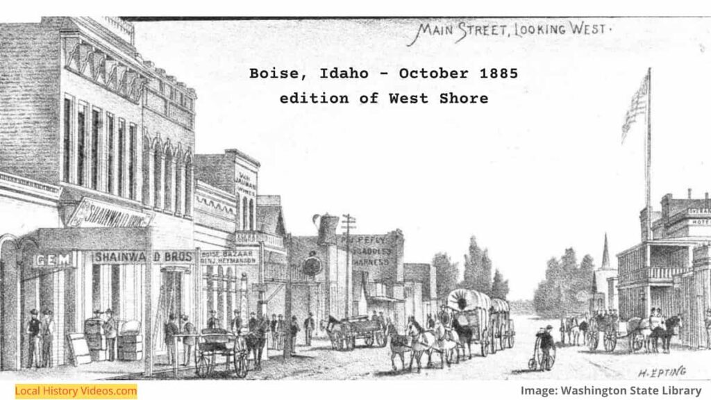 Old picture of Main Street, Boise, Idaho, looking west, published in 1885