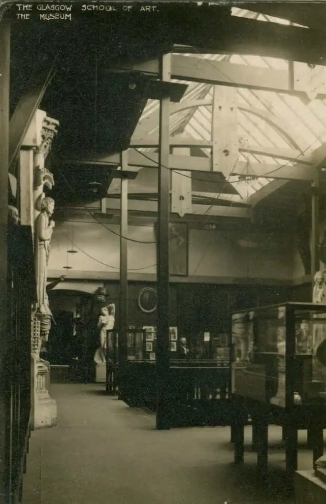 Vintage postcard of the interior of Glasgow School of Art circa 1910