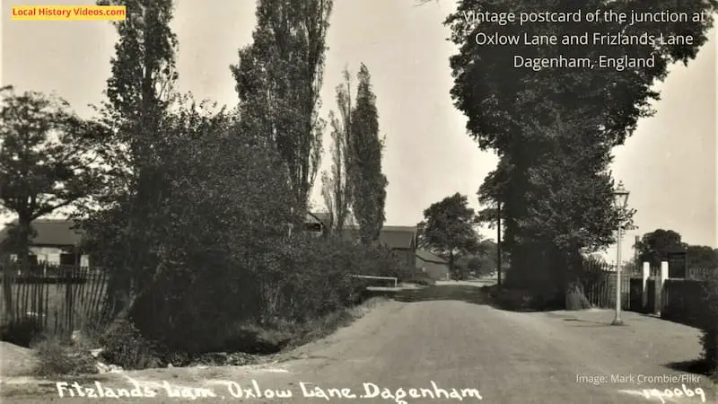 Vintage postcard of the junction at Oxlow Lane and Frizlands Lane, Dagenham