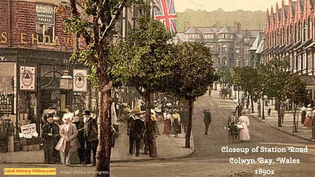 Closeup of ald photo of Station Road, Colwyn Bay, Wales, taken in the 1890s