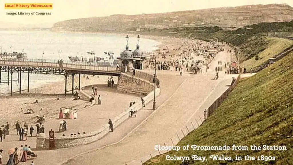 Closeup of an old photo of the promenade from the railway station in Colwyn Bay, Wales, taken in the 1890s