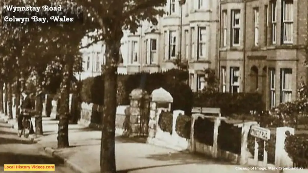 Closeup of houses in an old photo of Wynnstay Road, Colwyn Bay, Wales